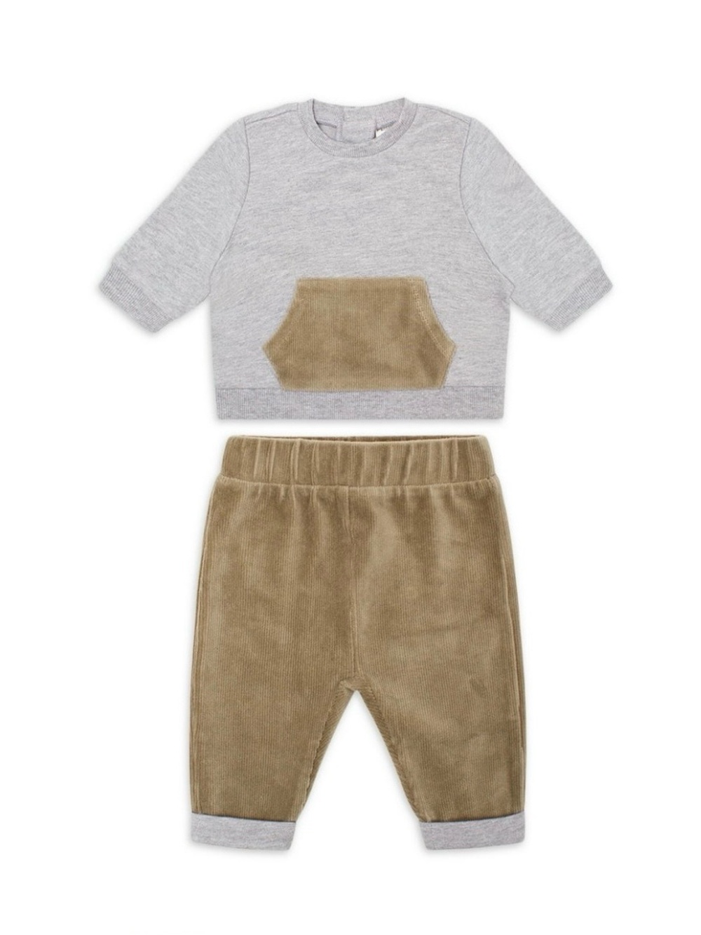 Petite Lem PL Baby Two-Piece Sweatshirt and Pants Set - Gray + Olive 18 Months